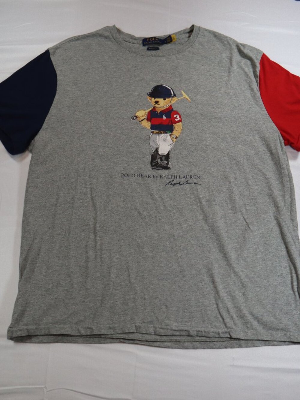 Polo Ralph Lauren Polo Bear Graphic Tee Colorblock Grey Red Blue Men’s Size L